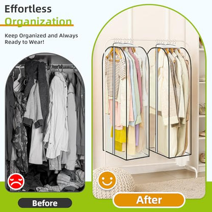 LANDNEOO 6 Pack Clear Garment Bags for Hanging Clothes with Zippers on Double Sides - 10'' Clothes Storage for Coat, Dress, and Fur in Closet - 40'' Long Suit Bags - size: 40 inch