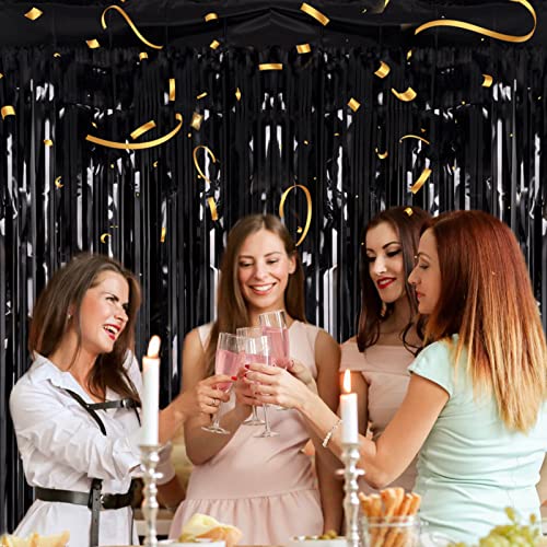 PIGETALE 2 Pack Black Foil Fringe Backdrop, 3.2 x 8.2 ft | Thicker 23 Micron PET with Vivid Black Shine for Doors Walls and Party Photo Areas - color: Black