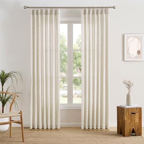 RAIN CITY Natural Custom Viral Curtains 130 Inches Long, Pinch Pleated Window Drapes for Living Room, Farmhouse Rustic Crude Extra Long Curtain 2 Panels Set 42 x 130-inch - color: Natural, size: 42"W x 130"L (Pack of 2)