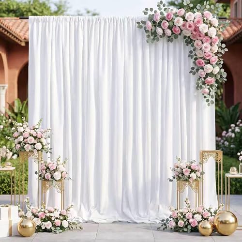 White Backdrop Curtains 10ftx8ft Wedding Polyester Photo Drapes - color: White, size: 2 Panels 5ft X 8ft