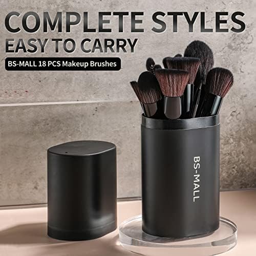 BS-MALL Makeup Brush Set 18 Pcs Premium Synthetic Foundation Powder Concealers Eye shadows Blush Makeup Brushes with black case (C-Black） - color: C-Black