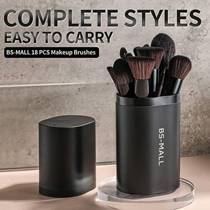 BS-MALL Makeup Brush Set 18 Pcs Premium Synthetic Foundation Powder Concealers Eye shadows Blush Makeup Brushes with black case (C-Black） - color: C-Black