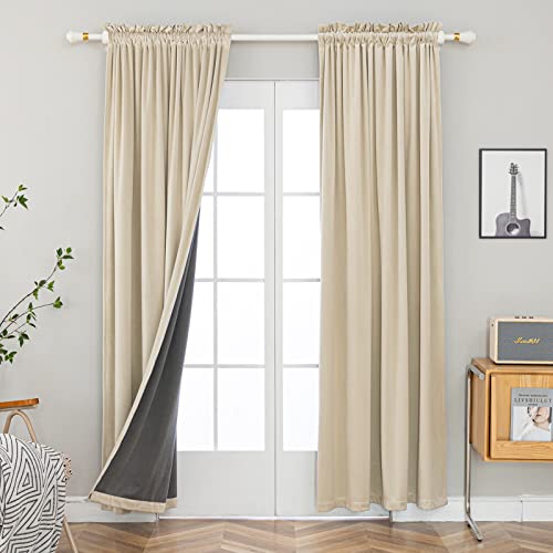 PLEASANT BOULEVARD Beige Velvet Curtains 84 inch Long Heavyweight Blackout Curtains Rod Pocket Thermal Insulated Darkening Window Drapes for Bedroom Living Room, W52 x L84, 2 Panels - color: New Beige, size: 52"W x 84"L (Pack of 2)