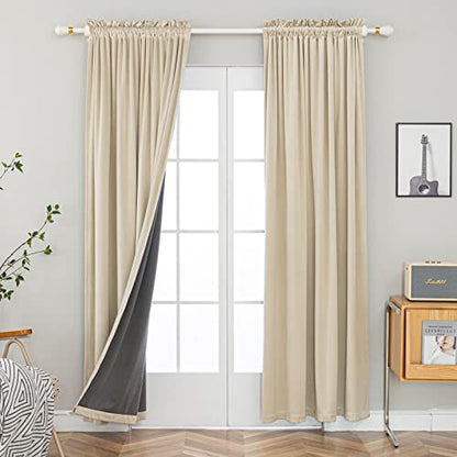PLEASANT BOULEVARD Beige Velvet Curtains 84 inch Long Heavyweight Blackout Curtains Rod Pocket Thermal Insulated Darkening Window Drapes for Bedroom Living Room, W52 x L84, 2 Panels - color: New Beige, size: 52"W x 84"L (Pack of 2)