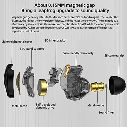 KZ DQS Semi-Open in-Ear Earphones with Mic, Black | HiFi Musician Monitor IEM, Dynamic Driver Earbuds, Semi-Open Wired Headphones, Detachable 2-Pin Cable, Bass Gaming Headset - size: With Microphone
