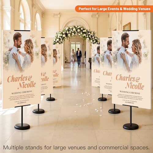 2Pack Adjustable Poster Stand for Display, Single-Sided Floor Pedestal Sign Holder, Poster Board Easel Stand up to 58", Welcome Sign Stand for Foam & Board, Wedding, Business & Events – Black - size: 2 Pack