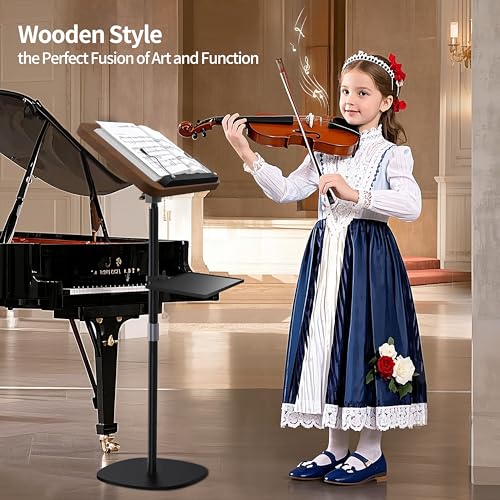 2-in-1 Wooden Music Stand, Floor & Tabletop Sheet Music Stand with Tray | Music Stand for Sheet Music 16.5"-51" Adjustable Height & Tilting Angle, Ideal for Violin, Guitar & Classroom (Walnut Effect) - color: Walnut Effect