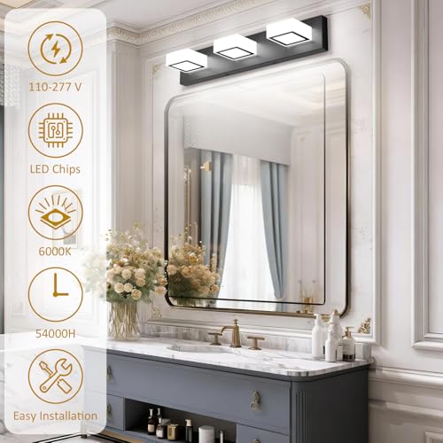 Ralbay Black Bathroom Vanity Lights 24inch Metal Acrylic LED Modern Bathroom Wall Lighting Fixtures Over Mirror Matte Black (White Light 6000K, Non-dimmable) - color: Black-White light, size: 24 inch