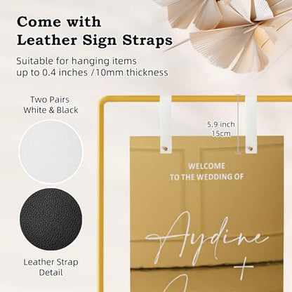 Wedding Sign Holder, Adjustable Welcome to Our Wedding Sign Stand W/Design Bundle & Leather Sign Hanging Straps, Heavy Duty Easel Stand for Sign, Wedding Seating Chart Stand, Easel for Display (Gold) - color: Gold