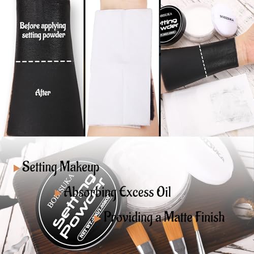 BOBISUKA Black & White Face Body Paint + Setting Powder + 3PCS Artist Brushes Face Painting Kit for Adult Large Capacity Professional Oil Based Cream Paints Palette For Halloween Clown Skeleton Vampir - color: SET 02
