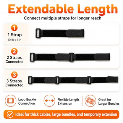 Ysenchan Hook and Loop Straps with Buckle, Reusable Adjustable Cable Management Straps, Heavy Duty Cinch Straps for Cords, Hoses, Bike Gear & Home Organization, 1" x 10", Black, 10 Pack - size: 10 Inch
