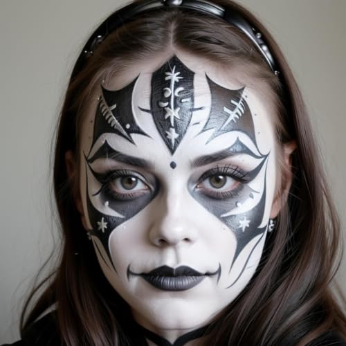 Spooktacular Creations Halloween Makeup Palette 3 Colors Skeleton Face Body Paint with Double-headed Brush for Adult Cosplay SFX Makeup Cosplay Dress Up (7 Oz, Black White Gray ) - color: Black White Gray