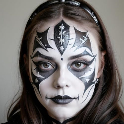 Spooktacular Creations Halloween Makeup Palette 3 Colors Skeleton Face Body Paint with Double-headed Brush for Adult Cosplay SFX Makeup Cosplay Dress Up (7 Oz, Black White Gray ) - color: Black White Gray
