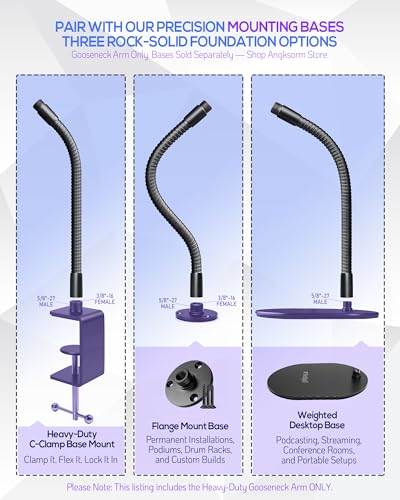 6-Inch Flexible Microphone Gooseneck KN58, 5/8-27 Mic Stand Arm | Compact flexible extension arm, 5/8-27 male and female threads, for close-range mic positioning on stands, desks, and podiums - size: 6-INCH