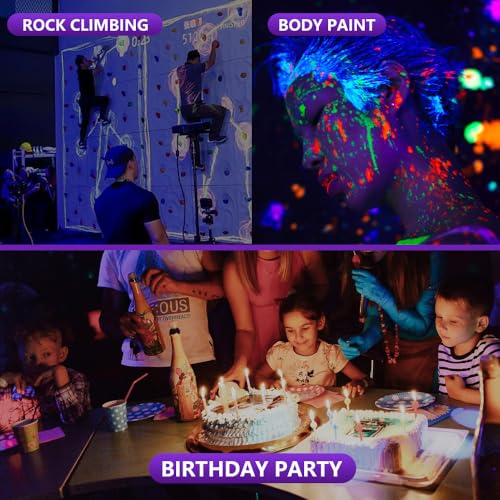 Solar Rechargeable LED Black Lights, Battery Operated Powered Blacklight, Cordless 395nm Flood Light, Neon Glow in The Dark Party, Catfishing Body Paint, Indoor Decor Halloween Decoration