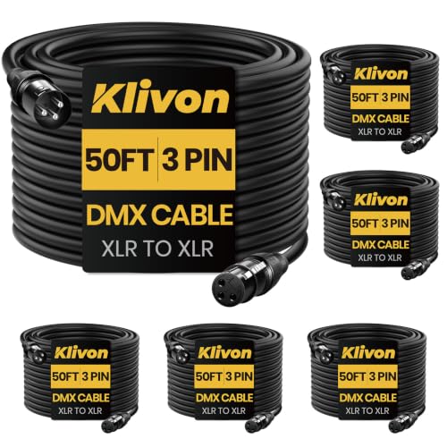 DMX Cable 50ft 6 Pack, Klivon 3-Pin DMX Signal Cables for DMX512 Light - size: 3 Pin 50 FT 6 Pack