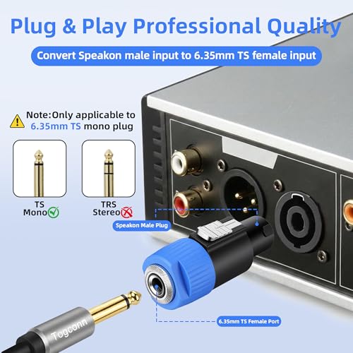 Speakon to 1/4" 6.35mm Adapter 2 Pack, NL4FC 4-Pole SpeakON Male to 1/4 Inch 6.35mm TS Mono Female Speaker Audio Converter Connector with Twist Lock for Speakers, Mixer, Amplifiers, and PA Systems - size: 2 Pack