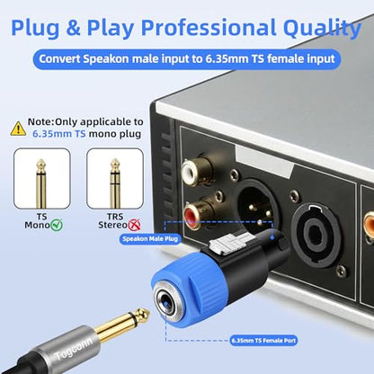 Speakon to 1/4" 6.35mm Adapter 2 Pack, NL4FC 4-Pole SpeakON Male to 1/4 Inch 6.35mm TS Mono Female Speaker Audio Converter Connector with Twist Lock for Speakers, Mixer, Amplifiers, and PA Systems - size: 2 Pack