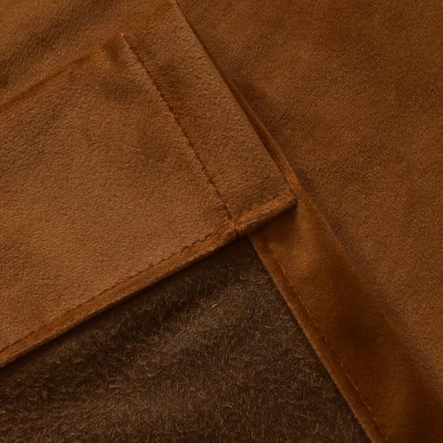 Roslynwood Velvet Brown Curtains 63 inch Long - Curtains Rod Pocket Thermal Insulated Block Light Kitchen Window Curtains Drapes for Bedroom, W52 x L63, 2 Panels - color: Brown, size: 52"W x 63"L (Pack of 2)