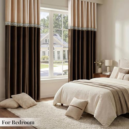 GIGIZAZA Velvet Curtains 96 Inch for Living Room 2 Panels Champagne Brown - color: Champagne+brown, size: 52"W x 96"L (Pack of 2)