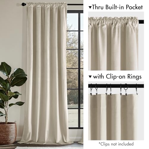 MIULEE Beige Velvet Curtains 84 Inch Long 2 Panels, W40 x L84 | Luxury Super Soft, Thermal Insulated, Room Darkening Drapes, Rod Pocket Design, Window Curtains for Bedroom Living Room - color: Beige, size: 40"W x 84"L (Pack of 2)