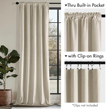 MIULEE Beige Velvet Curtains 84 Inch Long 2 Panels, W40 x L84 | Luxury Super Soft, Thermal Insulated, Room Darkening Drapes, Rod Pocket Design, Window Curtains for Bedroom Living Room - color: Beige, size: 40"W x 84"L (Pack of 2)