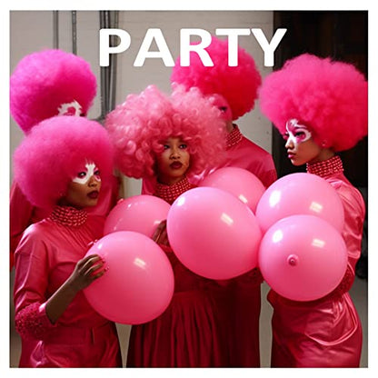 LIULIUBTY Short Bob Hair Wigs Straight with Flat Bangs Synthetic Colorful Cosplay Daily Party Neon Wig for Women + Free Wig Cap 12" Natural As Real (Afro, Hot Pink) - color: Afro, Hot Pink