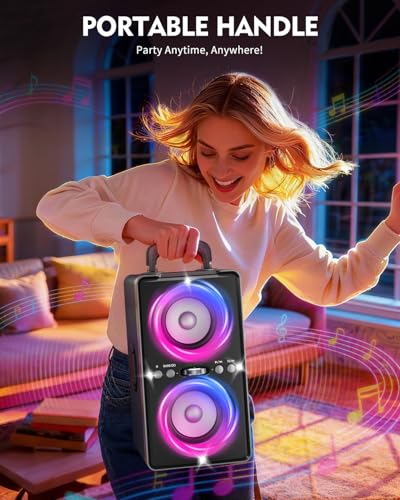 YIER Bluetooth Speaker, 240W Peak Loud Party Speaker with Big Bass, 20H Playtime, TWS, BT5.3, Large Portable Wireless Boom Box with LED Light for Outdoor Backyard Beach Home (Leather Blue) - color: Leather Blue