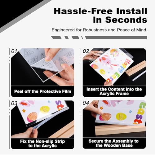 Daletu Acrylic Sign Holder 5x7 with Wood Base | 3 Packs Acrylic Tabletop Display Stand, 2 in 1 Vertical or Slant Clear Plastic Sign Frame Holder for Flyer, Menu, Retail, Buffet, Vendor, Wedding, Party - size: 3PCS (5"x7"