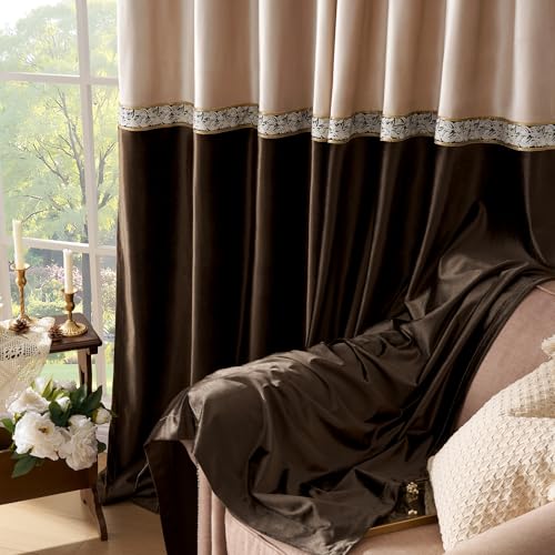 GIGIZAZA Velvet Curtains 84 Inch for Living Room 2 Panels Champagne Brown - color: Champagne+brown, size: 52"W x 84"L (Pack of 2)
