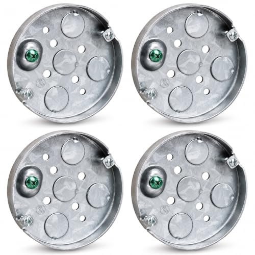 OHLECTRIC 4” Round Steel Pancake Electrical Box (4 Pack)| 1/2" Deep Box with Four 1/2” Knockouts, Fire Rated | Ideal for Lighting Fixtures, Switches and Receptacles - size: 1/2" KO Pancake Box with Raised Ground