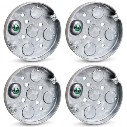 OHLECTRIC 4” Round Steel Pancake Electrical Box (4 Pack)| 1/2" Deep Box with Four 1/2” Knockouts, Fire Rated | Ideal for Lighting Fixtures, Switches and Receptacles - size: 1/2" KO Pancake Box with Raised Ground