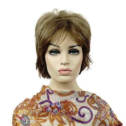 Lydell Short Layered Shaggy Full Synthetic Wig in Light Golden Brown with Wavy Curly Style - color: 14 Light Golden Brown