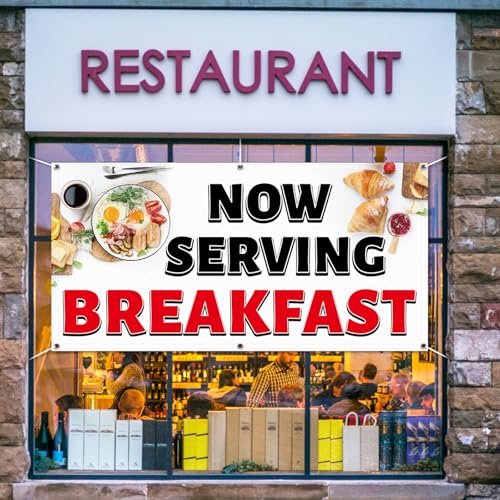 Tudomro 2x4 Feet Now Serving Breakfast Banner Sign - style: Breakfast