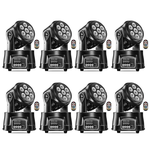 8PCS U`King Moving Head Light RGBW Stage Lighting DJ Lights 7 x 10W LED Beam Spotlight 9/14 CH Wash Light with DMX and Sound Activated for Church Wedding Bar Christmas and Halloween - color: 8 Pack