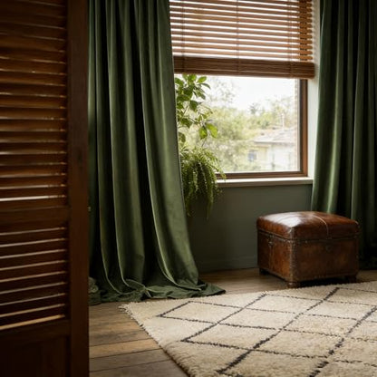 Velvet Blackout Curtains 52" W x 84" L - Olive Green Room Darkening Drapes with Rod Pocket & Back Tab, 2 Panel Set for Bedroom Living Room - color: Rod Pocket |Olive Green, size: 52"W x 84"L (Pack of 2)