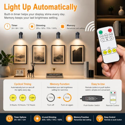 Taysing LED Spot Light Indoor Little Mini Spotlight Accent Lights for Display, Paintings, Pictures, Plants, Jewelry, Shelves, Cabinets, Posters, Showcase(Soft White 4 Pack Dimming&Timing) - color: Soft White-4 Pack Smart Switch