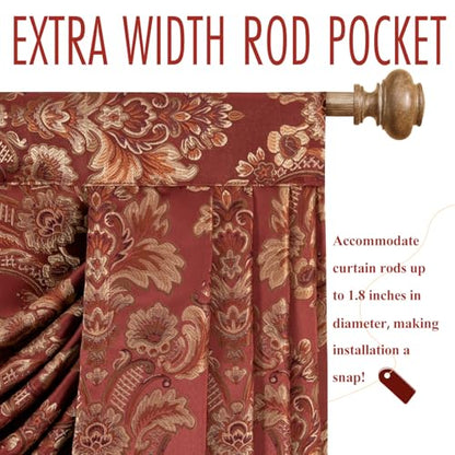 Leeva Baroque Burgundy Waterfall Valance, 59-Inch Wide Jacquard Swag Valance with Damask Pattern, Beaded Tassel & Rod Pocket for Bedroom Living Room Windows - color: *Red, size: 59"W x 45"L (Pack of 1)