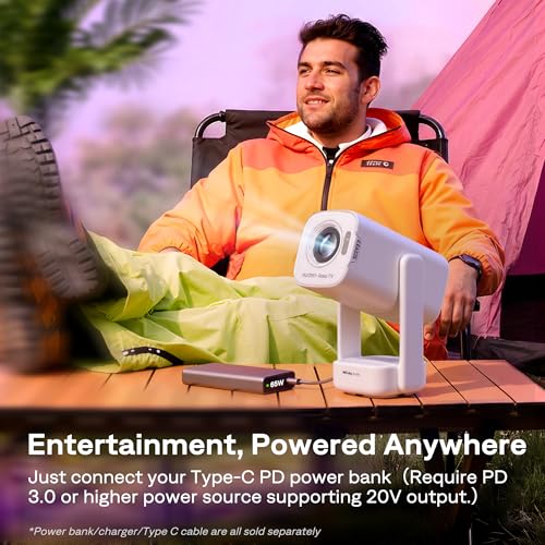 Aurzen Roku TV D1R air USB-C Powered Smart Portable Outdoor Projector White | Roku TV Built-in, WiFi & Bluetooth, Power Bank Supported, Native 1080P, DoIby Audio, Overhead Projector for Home & Outdoor