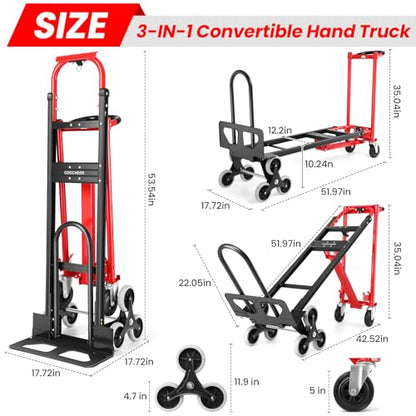 4-in-1 Stair Climbing Cart/Hand Truck Dolly,Convertible Platform Cart Red - color: Red