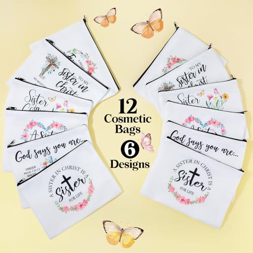 Reginary 12 Pieces Sisters in Christ Makeup Bags Christian Gifts for Women Christian Secret Sister Cosmetic Bags Inspirational Religious Valentine Mother's Day Birthday Gift for Best Friends - style: Sisters in Christ