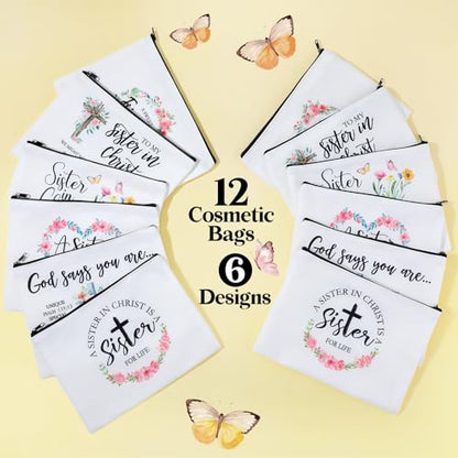 Reginary 12 Pieces Sisters in Christ Makeup Bags Christian Gifts for Women Christian Secret Sister Cosmetic Bags Inspirational Religious Valentine Mother's Day Birthday Gift for Best Friends - style: Sisters in Christ