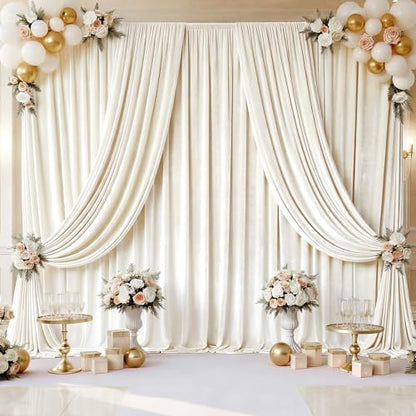 Hunnmingre 2 Pcs 5 X10 ft Ivory White Velvet Curtains Backdrop Drapes | Wrinkle Free Silky, Velvet Wedding Backdrop Drapes, Photo Curtains for Parties Birthday Baby Shower Photography Background - color: ivory white