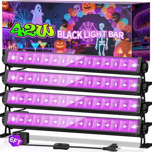 4 Pack 42W LED Black Light Bar, Glow Party, Blacklight Halloween | 6ft Cord & Plug & Switch, Fluorescent Tapestry Poster, Birthday, Bedroom, Classroom - style: 42W-4Pack