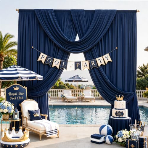 20ft x 12ft Navy Blue Backdrop Curtains for Wedding Parties - color: Navy Blue, size: W5' x H12'(4 panels)