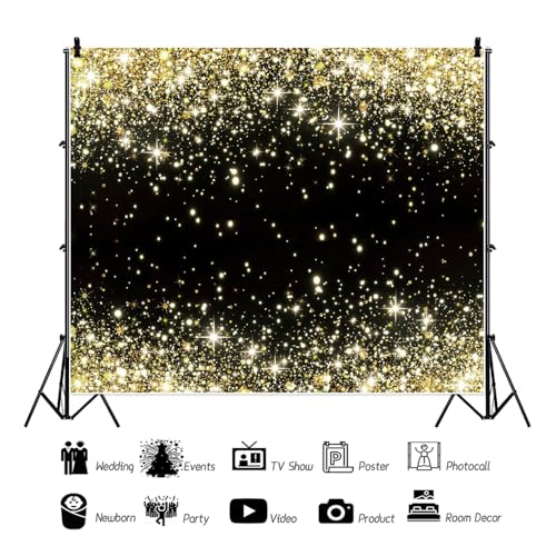 Black and Gold Backdrop 10x8ft Photo Booth Backdrops | Fabric Glitters Backdrop,Birthday,Graduation,Wedding,Prom,New Year,Retirement Party,Family Reunion,Homecoming Party - size: 10x8ft