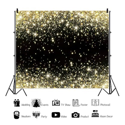 Black and Gold Backdrop 10x8ft Photo Booth Backdrops | Fabric Glitters Backdrop,Birthday,Graduation,Wedding,Prom,New Year,Retirement Party,Family Reunion,Homecoming Party - size: 10x8ft