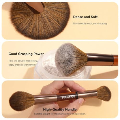 MAANGE 13 Pcs Foundation Makeup Brush Set With Bag, Make up Brushes, Double-End Multi Functional Makeup Brushes, Professional Face Brush Set Tools For Liquid Powder Concealer Cream Blush (Brown) - color: Brown