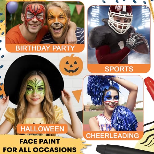 Jim&Gloria Face Paint Kit with Stencils, 8 Large Professional Face Painting Kit, Washable Body Paint Makeup, Skin Color Crayons Facepaint Sticks for Cosplay, Costume Party Gifts