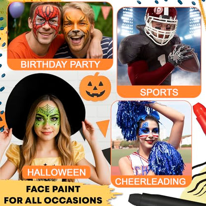 Jim&Gloria Face Paint Kit with Stencils, 8 Large Professional Face Painting Kit, Washable Body Paint Makeup, Skin Color Crayons Facepaint Sticks for Cosplay, Costume Party Gifts